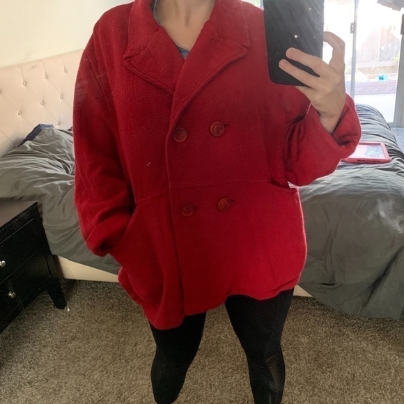 𝅺CHRISTY Allen Cotton Basics Medium Red Peacoat Warm Thick Woven Material - Picture 1 of 7